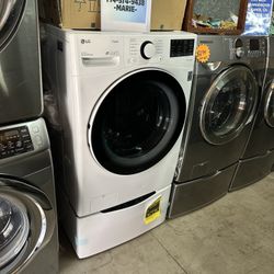 OPEN BOX LG FRONT LOAD WASHER WITH PEDESTAL WASH