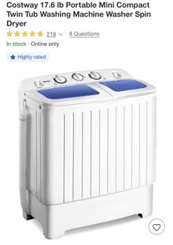Costway 17.6 lb Portable Mini Compact Twin Tub Washing Machine Washer Spin Dryer $100