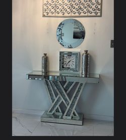 Mirrored Console Table with Crystal Inlay