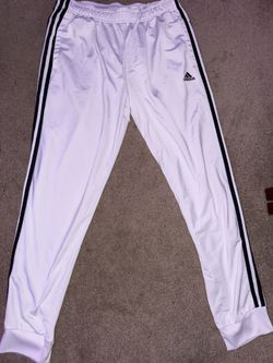 Adidas Mens White Track Pants with Black Stripes Size L