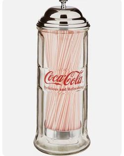 Vintage coca cola diner style straw dispenser & polar bear musical drinking cup both never used located in palm springs ca excellent