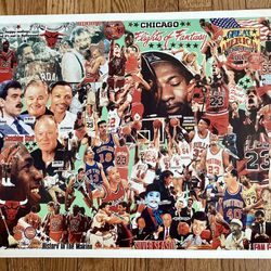 Rare Vintage Chicago Bulls Championship Collage Poster. Jordan Pippen Grant Pax Jackson