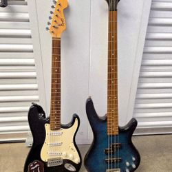 Squier Guitar And Ibanez Bass Guitar