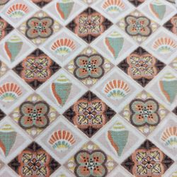 2 Pcs Fabric Canvas Conch Clam Shells Orange Ivory Tan Brown 1 1/4 Yd x 40 Wide