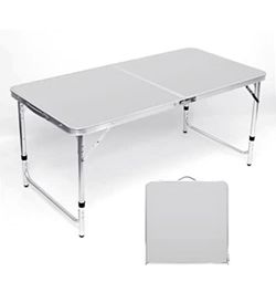 4 Ft Aluminum Folding Table, Picnic tablee with Handle, Adjustable Portable Camp Table for Picnic, B