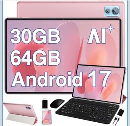 Android 17 Tablet 10 Inch Tablets with Keyboard, Octa-Core, Rose Glod/Pink 30GB+64GB+2TB TF, Gemini AI, Widevine L1, 5G WiFi, BT 5.1, 2 Year Warranty