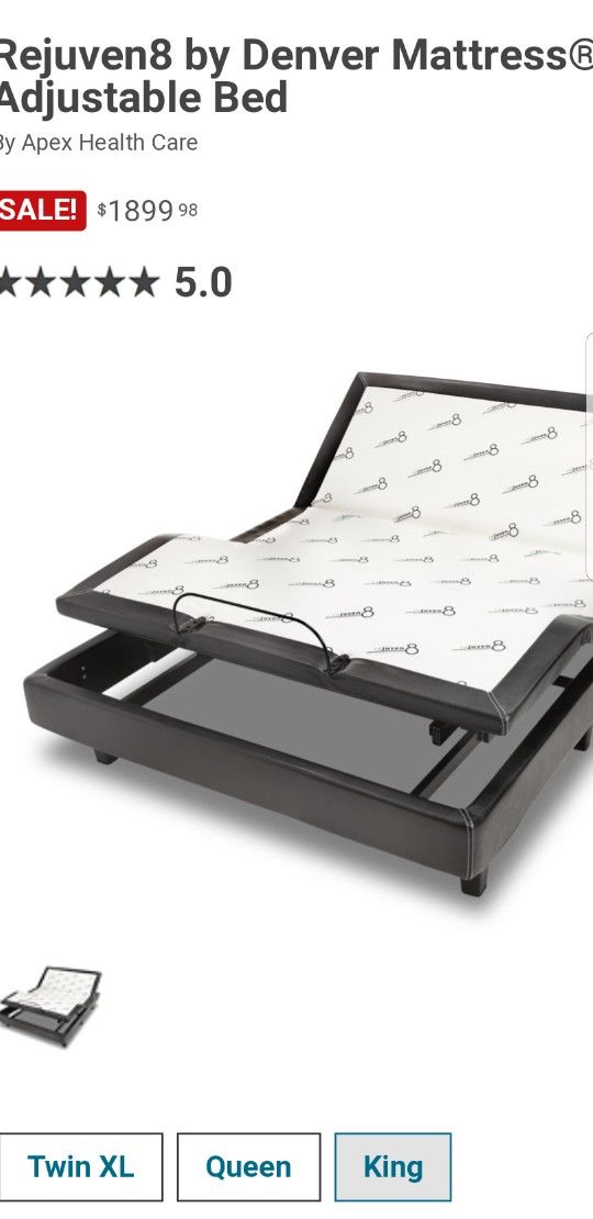 Rejuven 8 R2 Ajustable King Bed Frame and Memory Foam Matress for