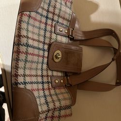 Coach F13987 Hampton Wool Tattersall Carryall Satchel Bag