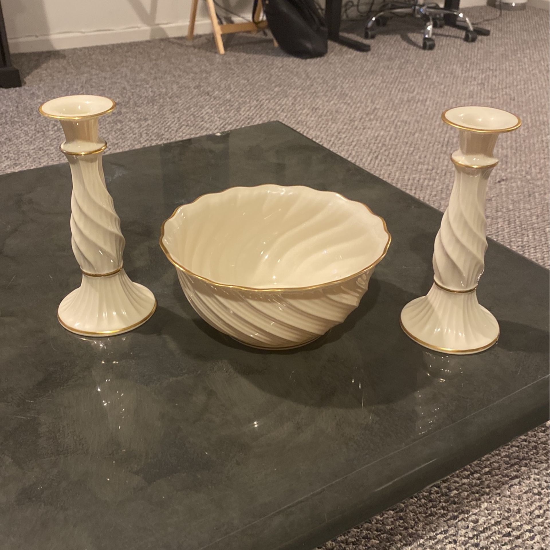 Lenox Bowl And Candle Holders