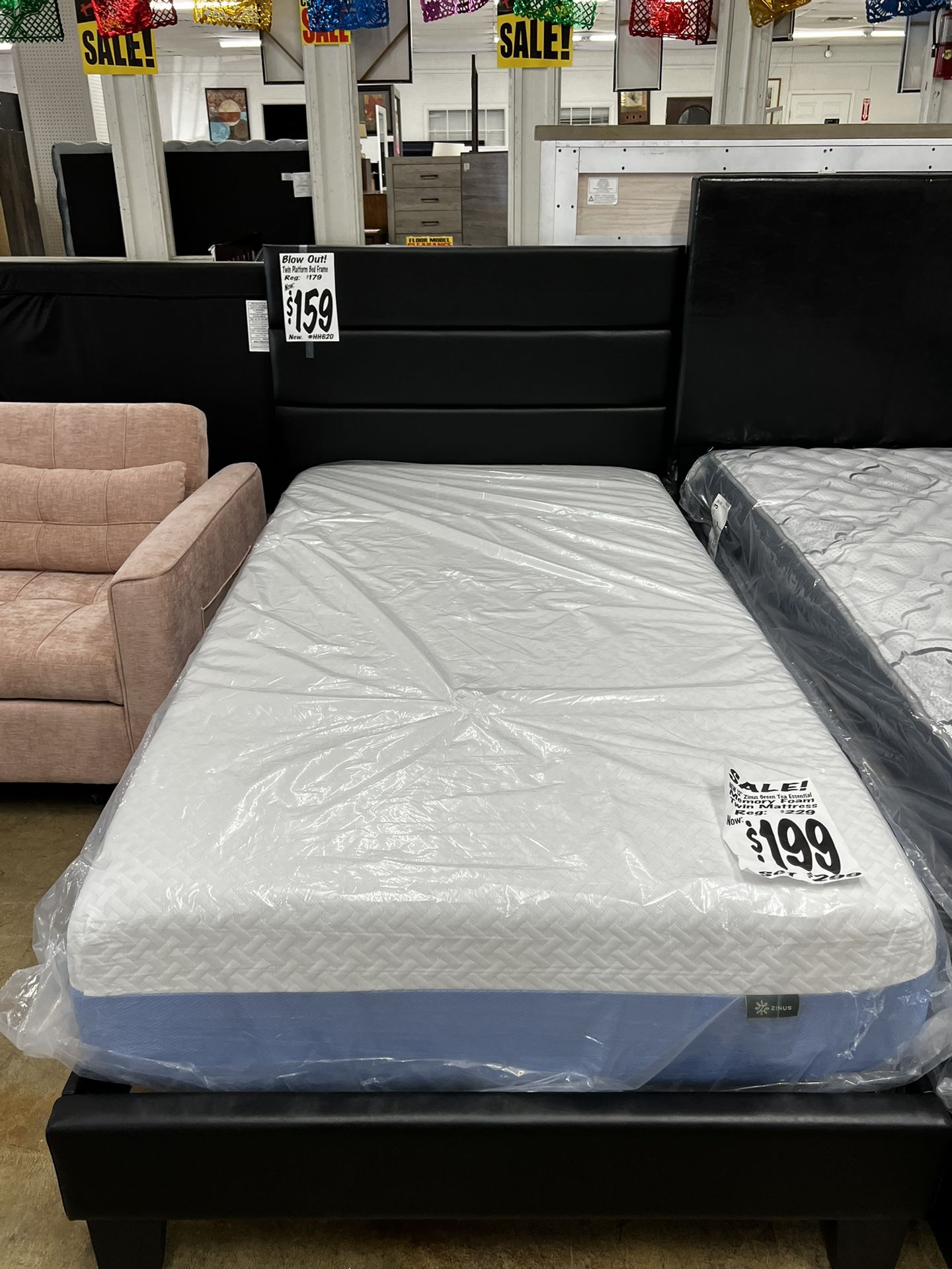 BED SALE! New Black Twin Upholstered PLATFORM Bed (Reg. $179). New In Box!