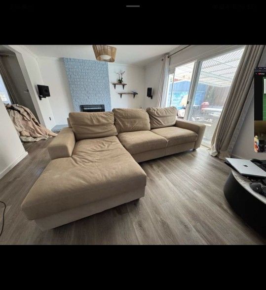 Pottery Barn Big Sur Leather Sectional – Nubuck Sand • Down Blend Cushions • $6,900 Retail