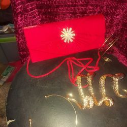 RED SATIN CLUTCH PURSE