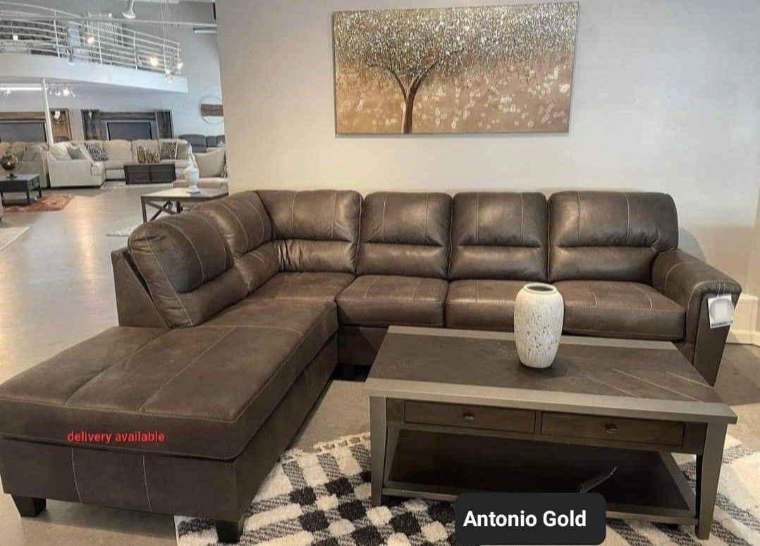Big Sale 💥 Navi Smoke Leather 2 Piece Sleeper Sectional With Chaise ✅In Stock 🚚Fast Delivery