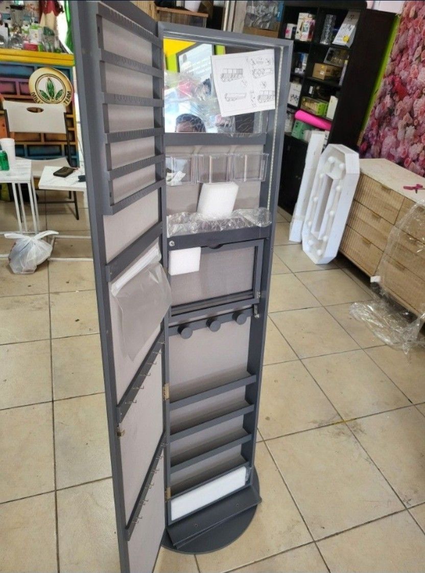 Gray Jewelry Storage Organizer With Swivel Base Lock And Led