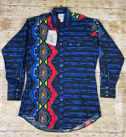 Rockmount Ranch Wear Western Snap Shirt Black Blue Stripe Small NWT MadeUSA READ