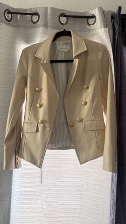 Anthropologie Nico Faux Leather Cream Blazer with Gold Buttons