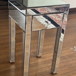 Mirrored Nightstand / End Table with Drawer - 14x14x26