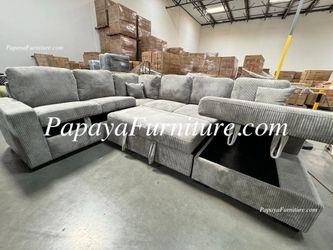 NEW LARGE U Shape Sectional Sofa and STORAGE CHAISE Lounge Set Pullout Sleeper Sofa Bed Under Grey Fabric Ashley Style Black Beige Fabric Discount SAL