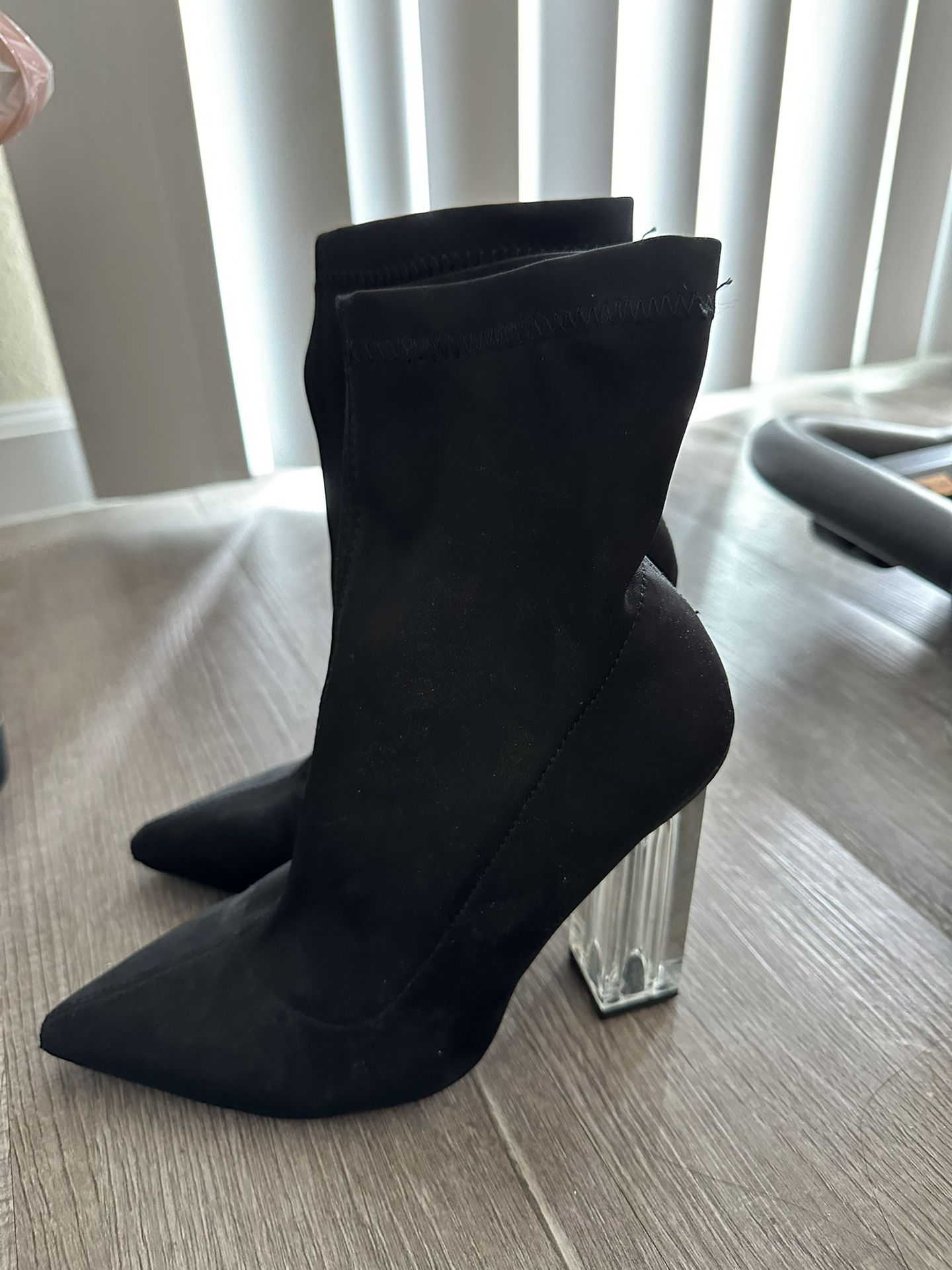 Black Booties With Clear Heel 
