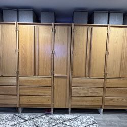 Solid Oak Bedroom Wardrobe- Cabinets + Desk