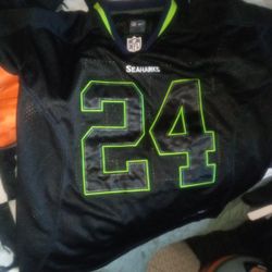 Nike Seattle Seahawks Marshawn Lynch 2013 Black and Green Jersey Size Md