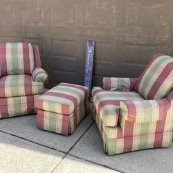 Walter E. Smithe Chairs and Ottoman 