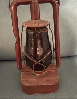 Rare Square Bottom Vintage 14" Dietz Railroad Lantern w/Red Dietz Globe