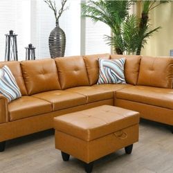 💥AMAZING Ginger Sectional Couch Set w/ Ottoman (Right Chaise) 👍FREE FINANCING AVAILABLE❗NO CREDIT CHECK❗ 