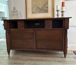 Wood TV Console with Drawers and Open Shelves