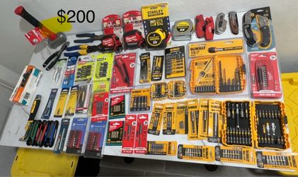 Hand tools, metric tape, bits, hammer etc…