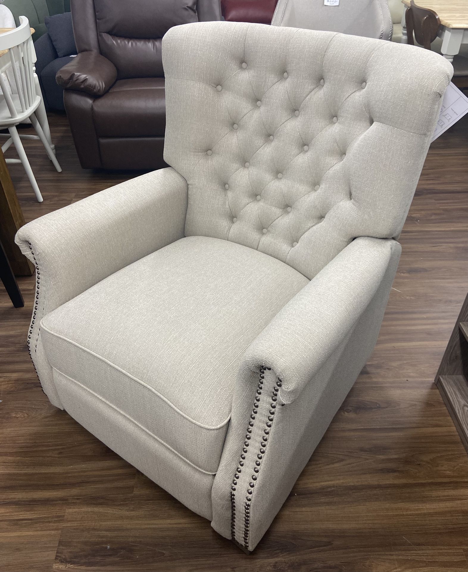 New Tufted Push Back Recliner, Beige Fabric Upholstery