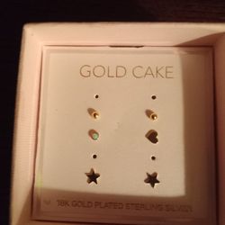 18k Gold Plated Silver Stud Earrings Gold Cake