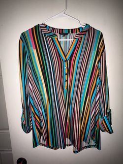 Ava & Grace Women’s Colorful Striped Roll Tab Blouse Size Large