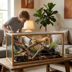 120 Gallon Bearded Dragon Tank,48"x24"x24"Bamboo Reptile Enclosure Also for Snake,Bearded Dragon,Turtle with Sliding Door Top Screen Ventilation,Stack