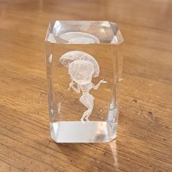 Rare 3D Betty Boop Holding An Umbrella Hologram Clear Crystal Glass Paperweight Laser Etched 