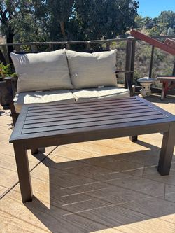 Outdoor Patio Loveseat & Coffee Table Set – Cushions Included – $220