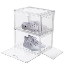Clear Stackable Shoe Box Organizers β 4 Pack β Magnetic Doors