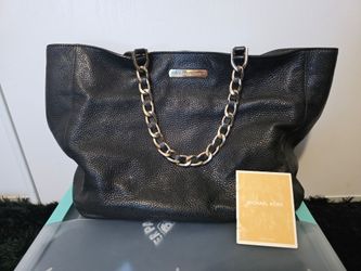 Authentic Michael Kors Black Pebbled Leather Chain Tote