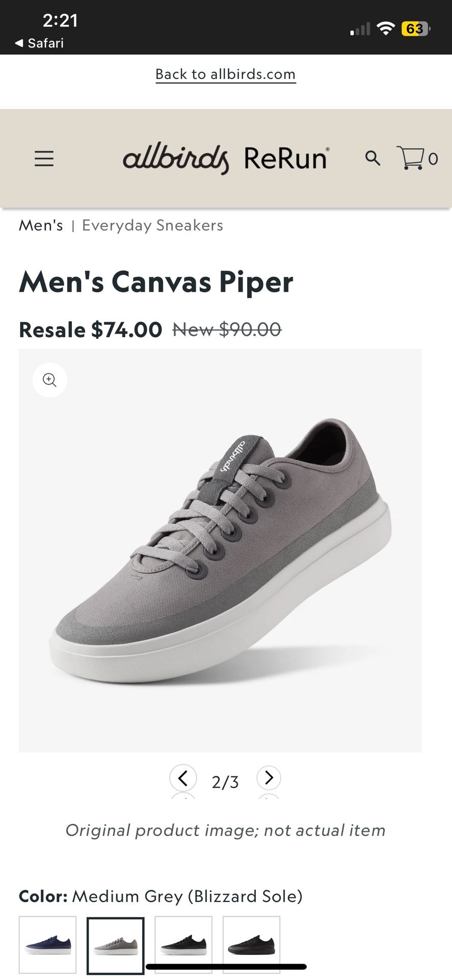 Allbird’s Canvas Piper Men’s Size 10 - Grey