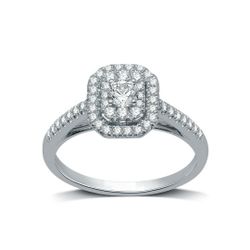 1/2 Carat T.W. Emerald Halo Diamond 10kt White Gold Engagement Ring