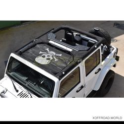 Jeep Wrangler JKU Top Sunshade Soft Mesh Roof Cover (2007-2018)- Wind Noise UV Blocker -10 Year Warranty -4 Door