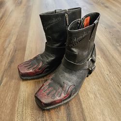 RARE Harley Davidson Square Toe Flame Boots Size 11
