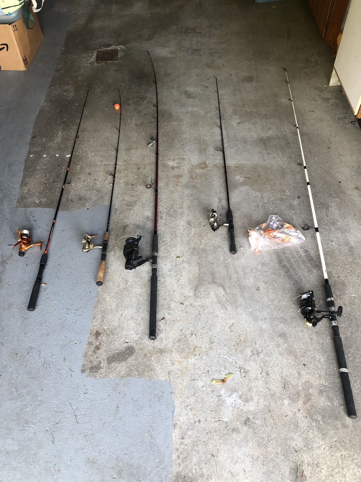 Five Fishing Poles With Reels