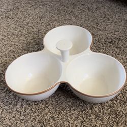 Thomas O'Brien Vintage Modern 3-part White Stoneware Relish Dish Appetizer Bowls