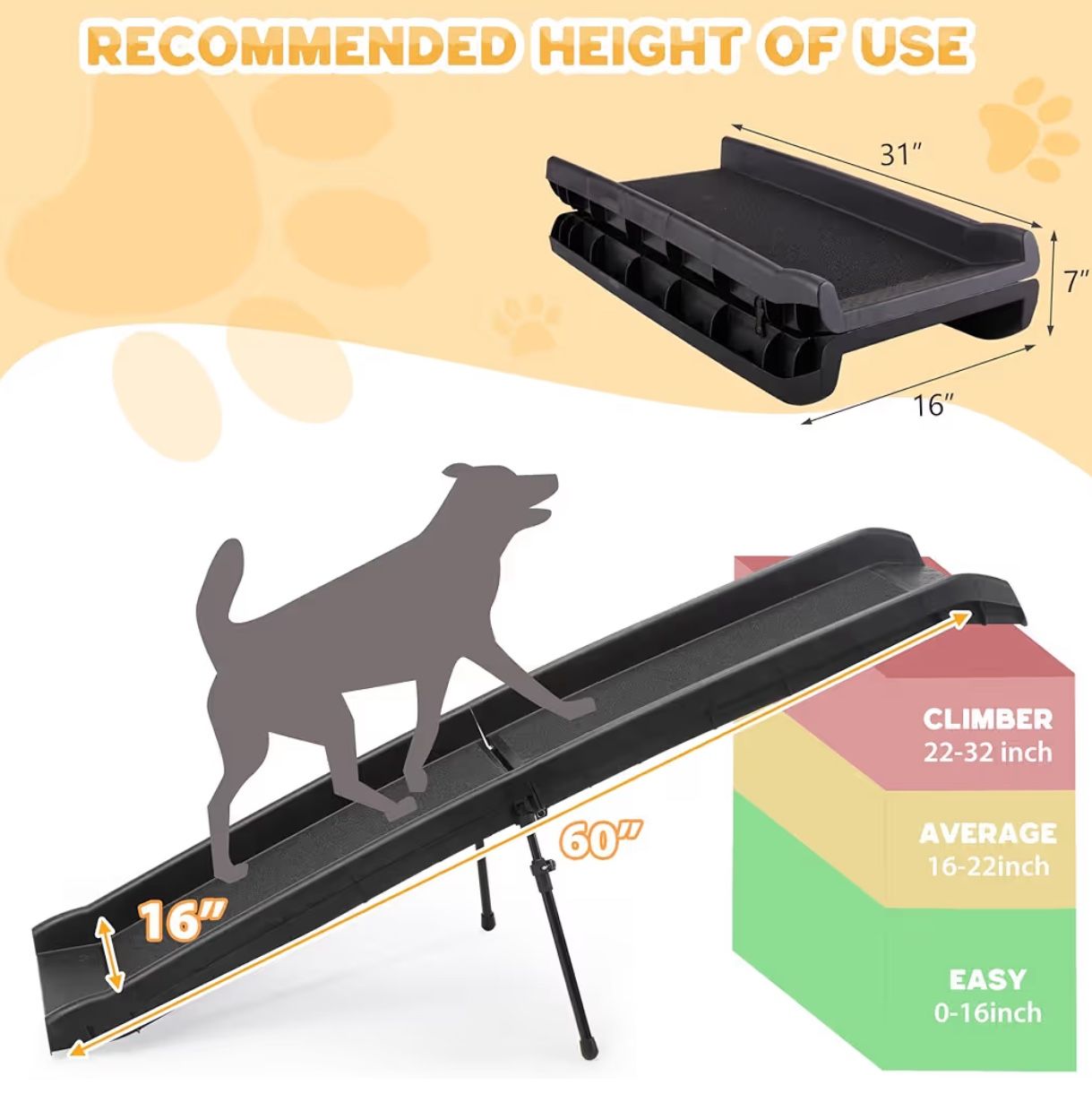 Folding Dog Ramps, 62”L Portable Pet Ramp