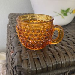 Antique EAPG Amber Glass Mug Pointed Hobnail with Ornamental Band Columbia Glass