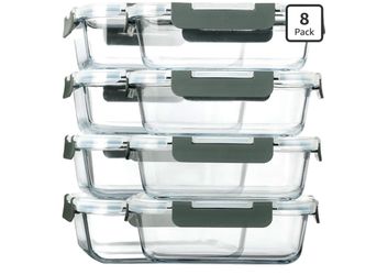 M MCIRCO 8 Pack,30 oz Glass Food Storage Containers with Lids, Gray