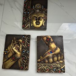 Buddha Jeweled Art Work 3 Tiles Decor