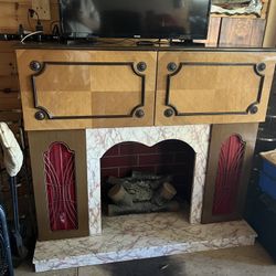 Vintage Fireplace With Stereo Eight Track Player And Bar