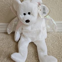 Beanie Babies Collection  HALO BEAR  Beanie Bears  RETIRED BEANIE BABIES  Angel BEAR White BEANIE BEARS 